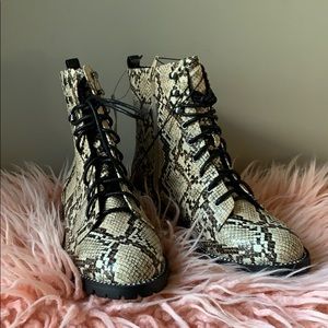 Express Snakeskin Combat Boots